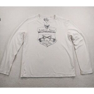 Vtg Y2K Guess Skull Guitars Henley L/S T-shirt Beige See Thru Y2K Grunge Skater